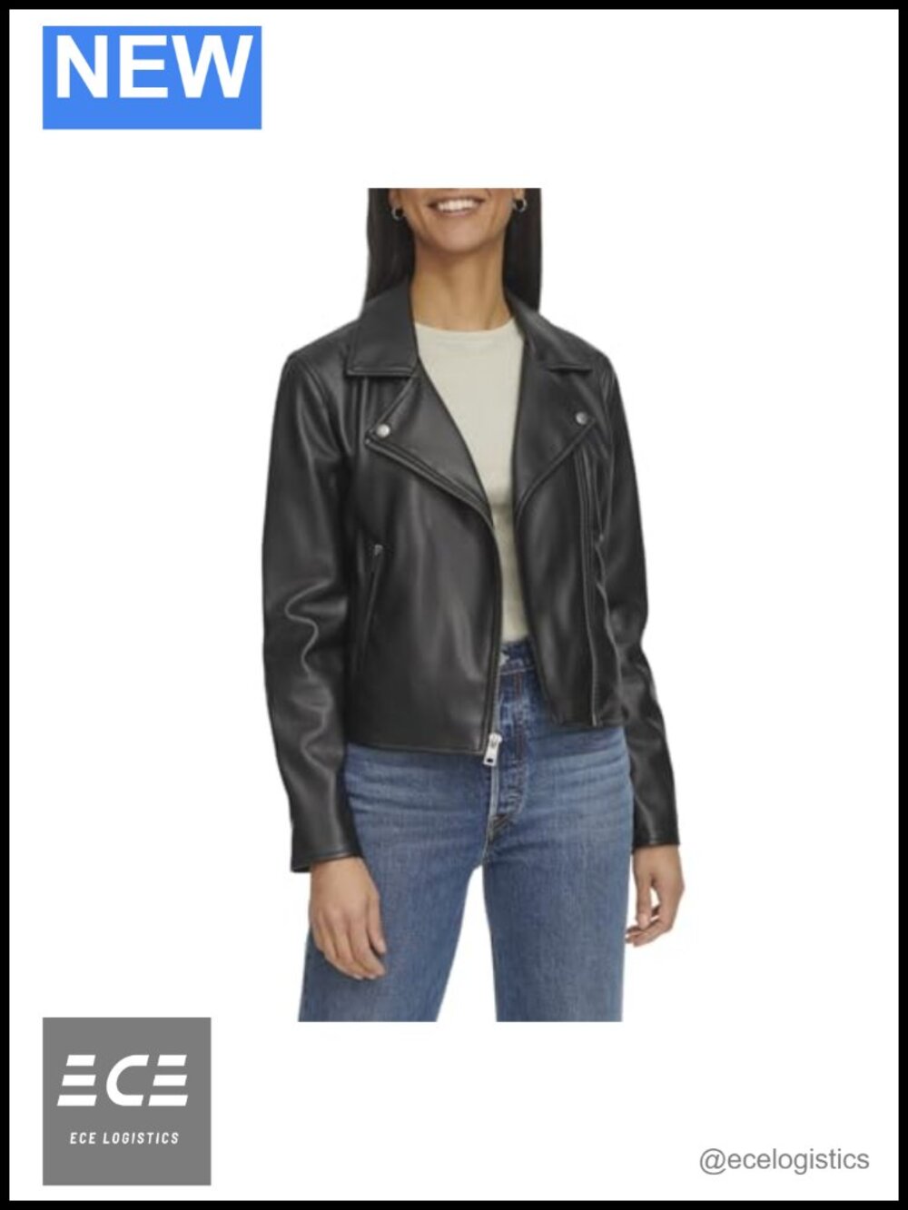 Faux Leather Moto Jacket Asymmetrical Zip Notch Collar Women's Coat
